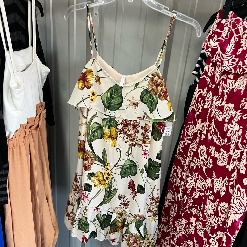 Xhilaration Cream Floral Mini Dress with Green and Yellow